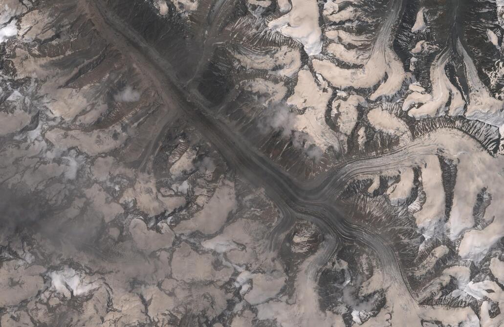 Aerial view of Bara Shigri Glacier